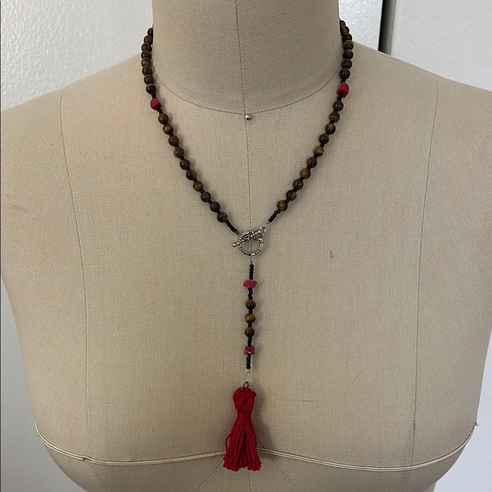 Bohemian Beaded Necklace with Red Tassel